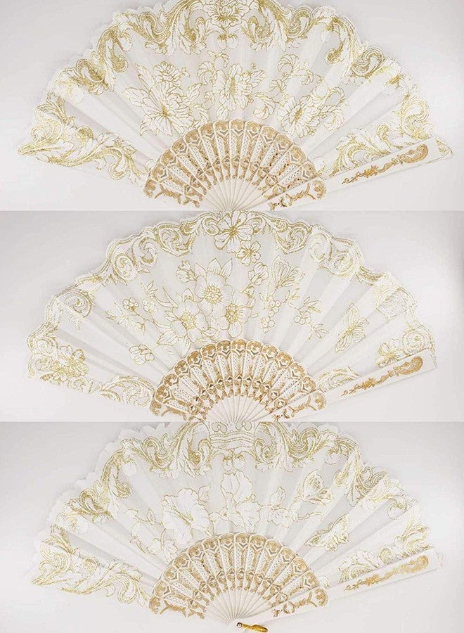 YRP 12 Pc Mix Spanish Style White and Gold Glitter Floral Pattern Folding Fan for Sweet 15 Favors/Dancing Hand Fan/Table Setting/Wall Decoration/Outdoor Wedding Gift - Image 1